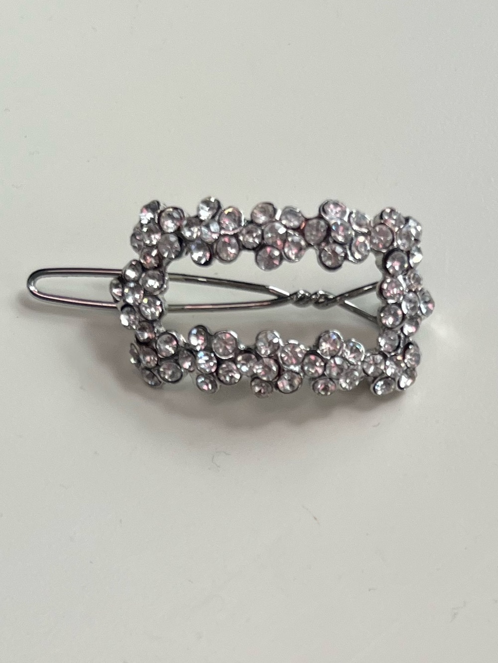 Crystal Rectangle Rhinestone Hair Barrette - Picture 3 of 7